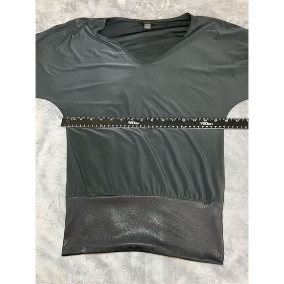 Express Top Womens Size Small Black Blouse V-Neck Short Sleeve Banded Hem - Picture 5 of 7